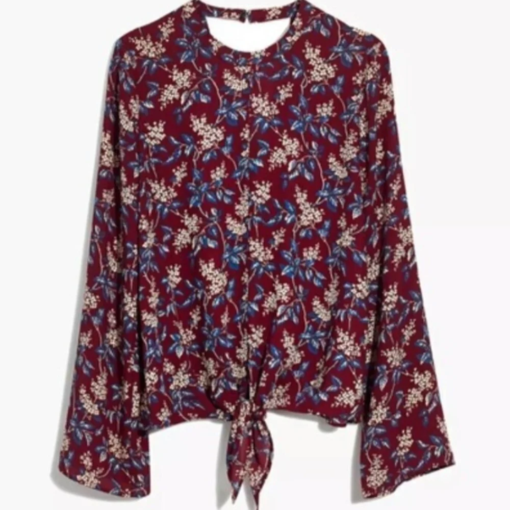 Madewell Burgundy Bell-Sleeve Tie Top in Antique Flora Size Sz XXL - Picture 3 of 6
